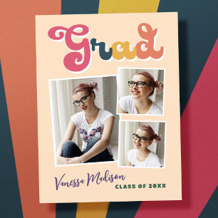 Trendy Retro Vintage Boho Grad 3 Photo Collage Postcard