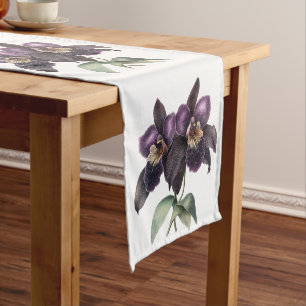 Trendy Retro watercolor mauve and black orchids Short Table Runner