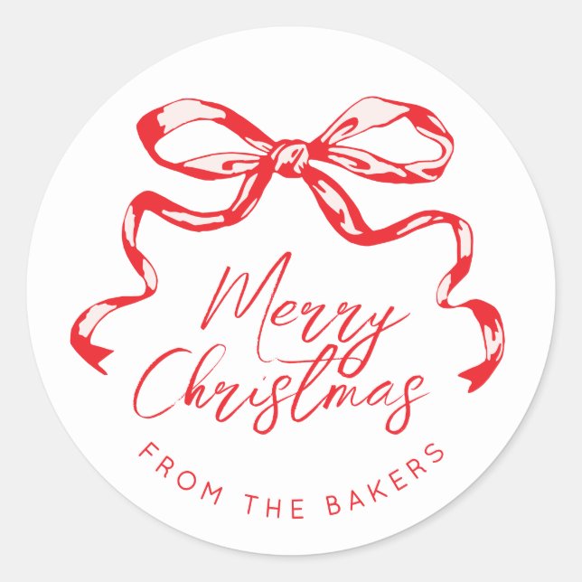 Trendy ribbon bow Christmas/holiday design Classic Round Sticker (Front)