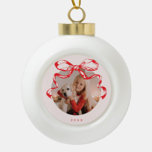 Trendy ribbon bow photo Holiday/Christmas  Ceramic Ball Christmas Ornament