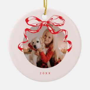 Trendy ribbon bow photo Holiday/Christmas Ceramic Ornament