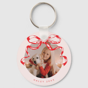 Trendy ribbon bow photo Holiday/Christmas  Keychain