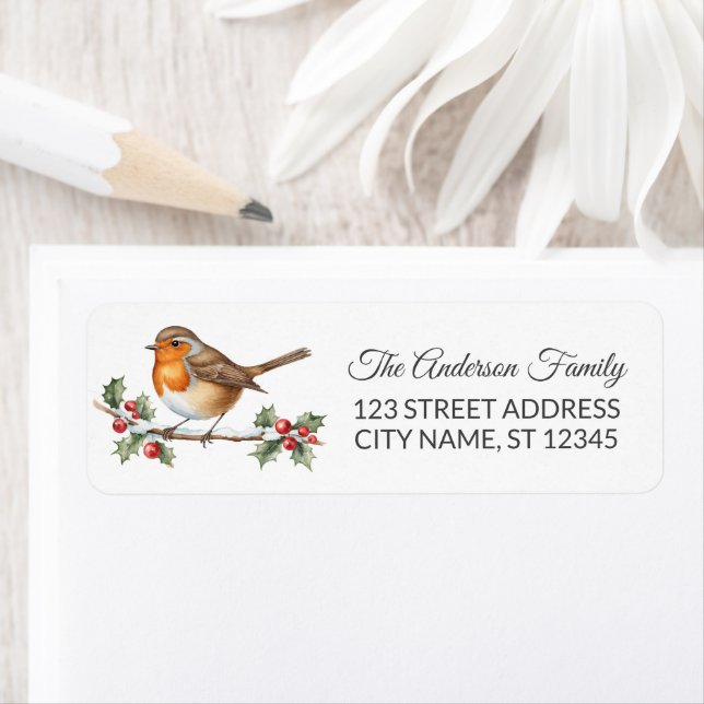 Trendy Robin Bird Winter Christmas Return Address  (Insitu)