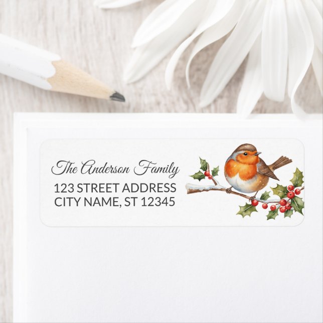 Trendy Robin Bird Winter Christmas Return Address  (Insitu)