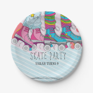 Trendy Roller Skate Girls Birthday Party Paper Plate