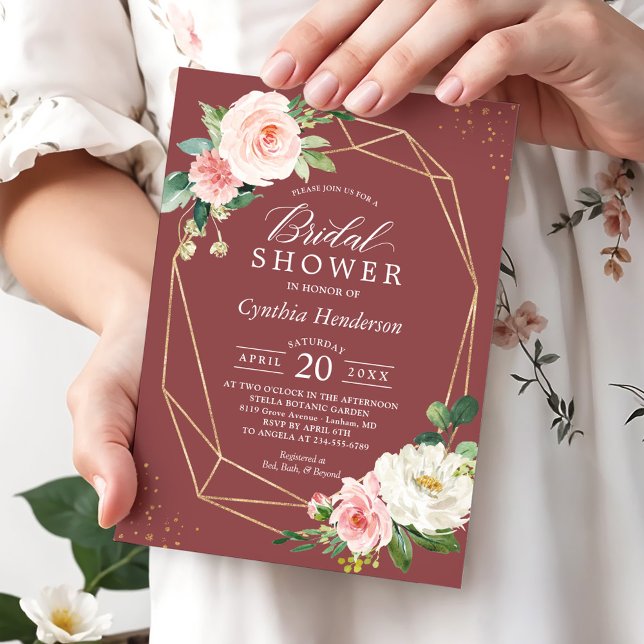 Trendy Romantic Cinnamon Rose Floral Bridal Shower Invitation (Creator Uploaded)