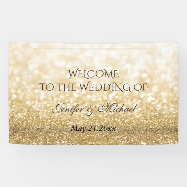 Trendy romantic sparkles golden glittery wedding banner (Horizontal)