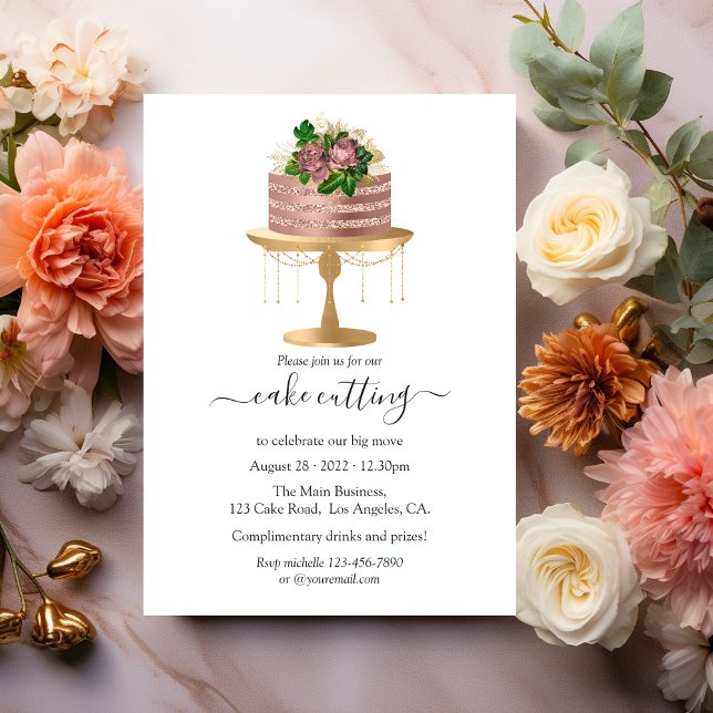 Trendy Rose Gold and Gold Floral Cake Cutting Invitation (Creator Uploaded)