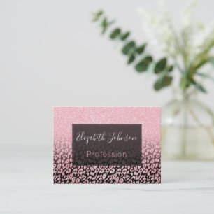 Trendy Rose-Gold black Glitter Ombre Leopard Print Business Card
