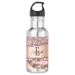 Trendy Rose Gold Diamonds Glitter Monogram 532 Ml Water Bottle