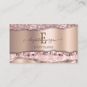 Trendy Rose Gold Diamonds Glitter Monogram Business Card
