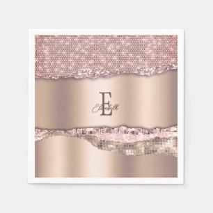 Trendy Rose Gold Diamonds Glitter Monogram Napkin