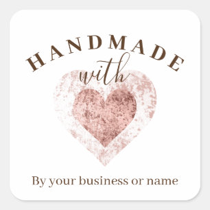 Trendy Rose Gold Effect Handmade with Love Artisan Square Sticker