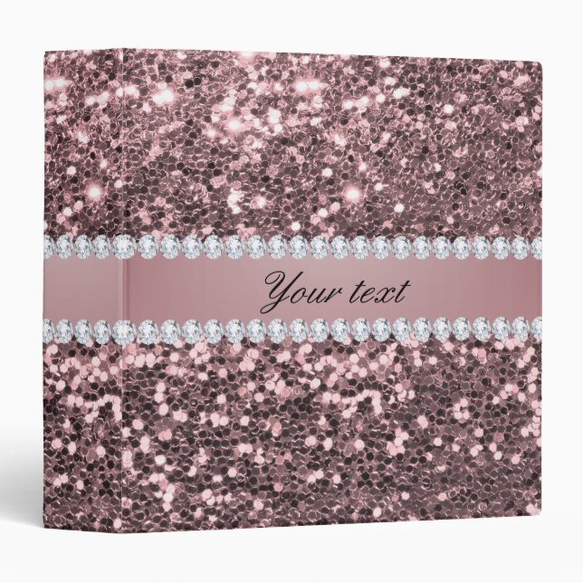 Trendy Rose Gold Faux Glitter and Diamonds Binder (Front/Spine)