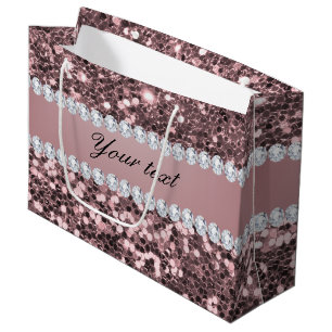 Trendy Rose Gold Faux Glitter and Diamonds Large Gift Bag