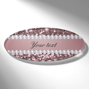 Trendy Rose Gold Faux Glitter and Diamonds Name Tag
