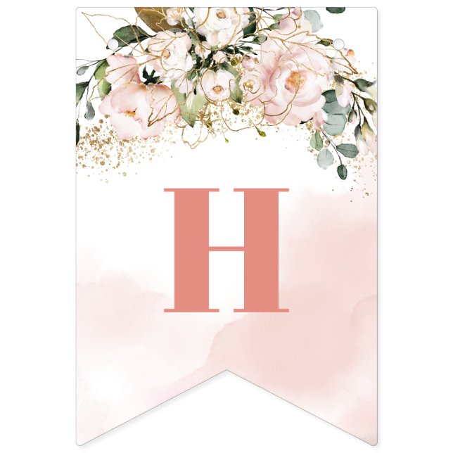 Trendy rose gold floral gold 16th Birthday Party  Bunting Flags (First Flag)