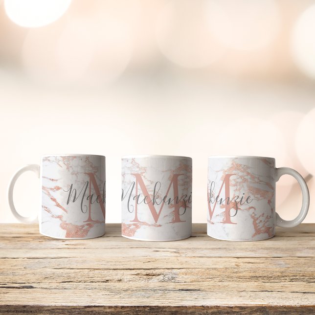 Trendy Rose Gold Foil Marble Monogram Coffee Mug (Creator Uploaded)