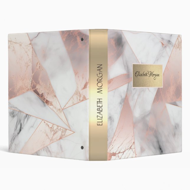 Trendy Rose Gold Geometric Marble Binder (Background)