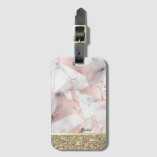 Trendy Rose Gold Geometric Marble Luggage Tag