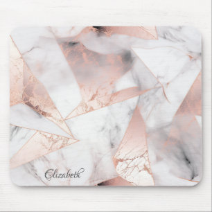 Trendy Rose Gold Geometric Marble Mouse Pad