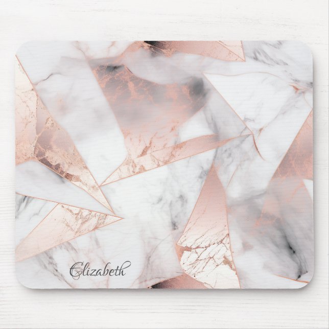 Trendy Rose Gold Geometric Marble Mouse Pad (Front)