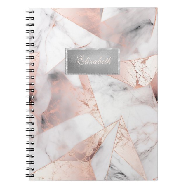Trendy Rose Gold Geometric Marble Notebook (Front)