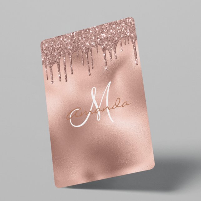 Trendy Rose Gold Glitter Drips Monogram Gift Playing Cards (Creator Uploaded)