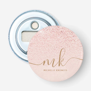 Trendy Rose Gold Glitter Fancy Initials and Name Bottle Opener