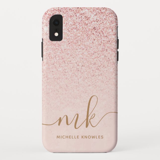 Trendy Rose Gold Glitter Fancy Initials and Name Case-Mate iPhone Case (Back)