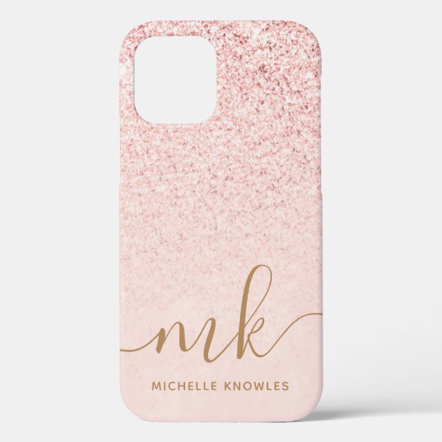 Trendy Rose Gold Glitter Fancy Initials and Name Case-Mate iPhone Case (Back)