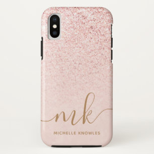 Trendy Rose Gold Glitter Fancy Initials and Name iPhone XS Case