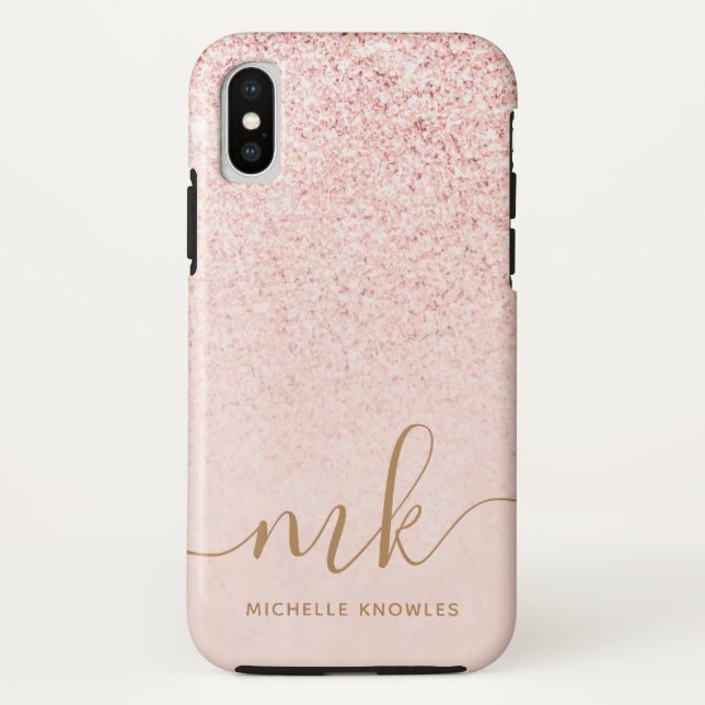 Trendy Rose Gold Glitter Fancy Initials and Name Case-Mate iPhone Case (Back)