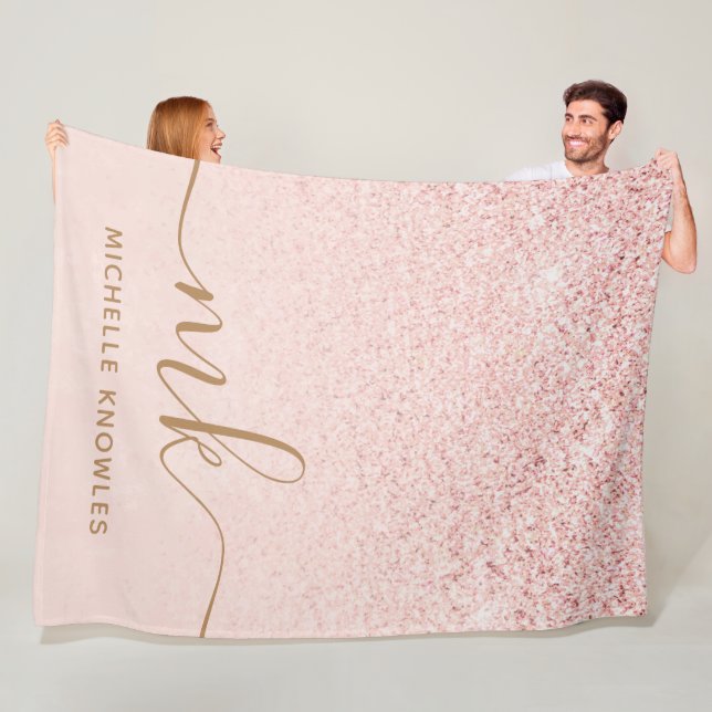 Trendy Rose Gold Glitter Fancy Initials and Name Fleece Blanket (In Situ)