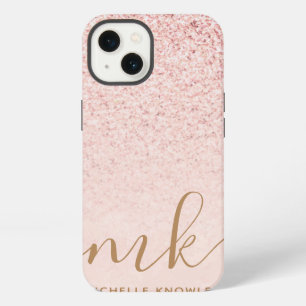Trendy Rose Gold Glitter Fancy Initials and Name iPhone 13 Case