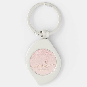 Trendy Rose Gold Glitter Fancy Initials and Name Keychain