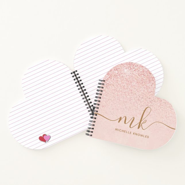 Trendy Rose Gold Glitter Fancy Initials and NamE Notebook (Inside)