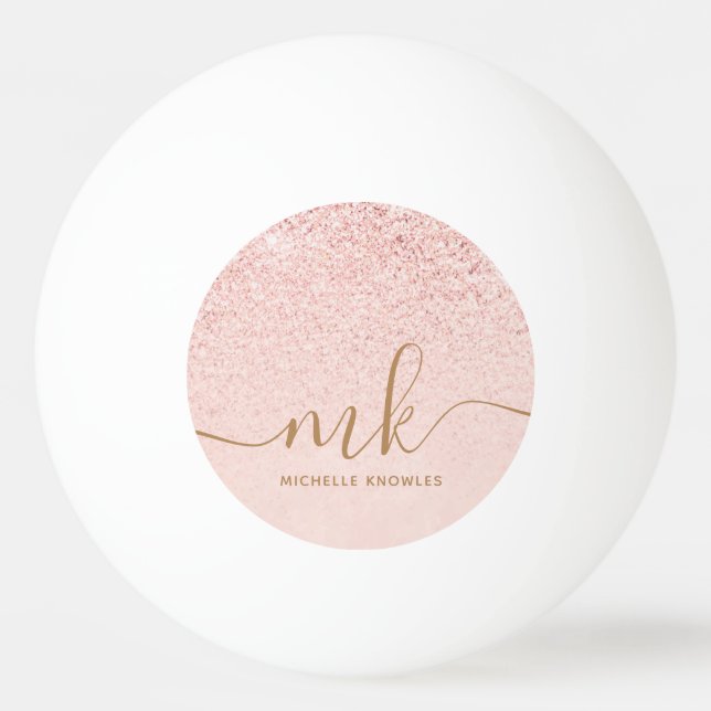 Trendy Rose Gold Glitter Fancy Initials and Name Ping Pong Ball (Front)