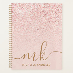 Trendy Rose Gold Glitter Fancy Initials and Name Planner
