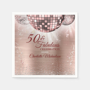 Trendy Rose Gold Glitter Glam 50 & Fabulous Disco Napkin