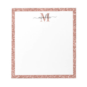 Trendy Rose Gold Glitter Initial/Name Monogram Notepad