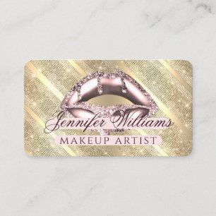 Trendy Rose Gold Glitter Lips Makeup Artist Gold Business Card