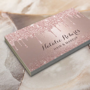 Trendy Rose Gold Glitter Makeup Artist Hair Salon Business Card