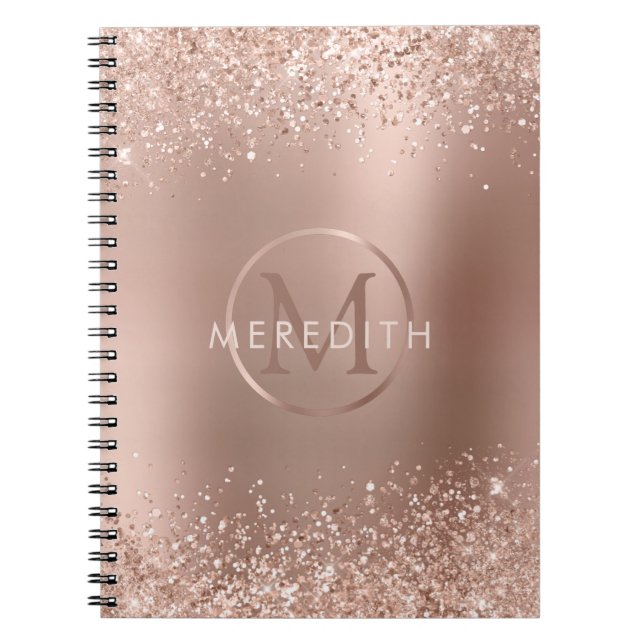 Trendy Rose Gold Glitter Metallic Monogram Notebook (Front)