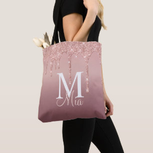 Trendy Rose Gold Glitter Monogram Personalized Tot Tote Bag