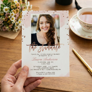 Trendy Rose Gold Graduate Photo Graduation Party Invitation