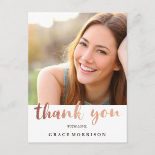 Trendy Rose Gold  Graduation Photo Thank You Postcard