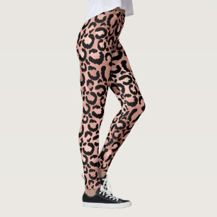 Trendy Rose Gold Leopard Spots Animal Print Leggings