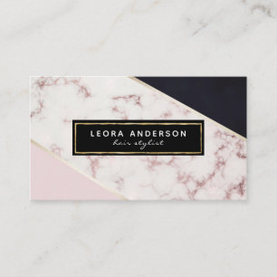 Trendy Rose Gold, Marble and Black Abstract Lines Business Card