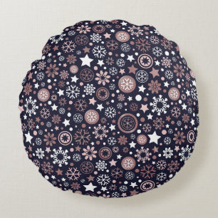 Trendy rose gold metallic winter snowflakes round pillow